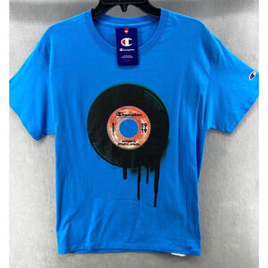 NWT Champion T-Shirt Mens M Blue Classic Graphic Vinyl Record Pullover Crew Neck